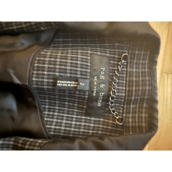 Rag & Bone Grey plaid Leather Collar Blazer Jacket 2 (missing Button) - Picture 4 of 4